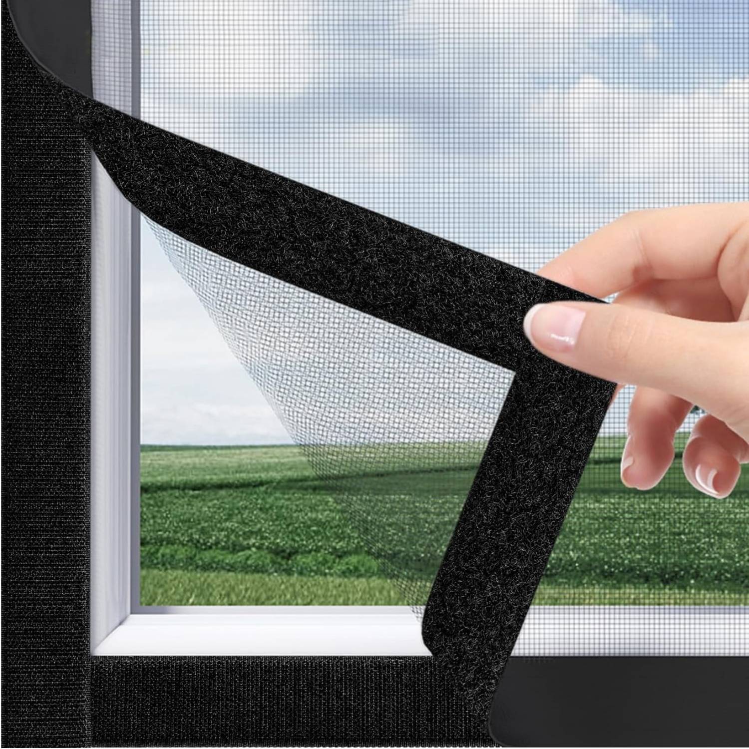 Adjustable Velcro Window Screen Standard Mesh (Grey), 1000mm x 1000mm / 39" x 39", image 10